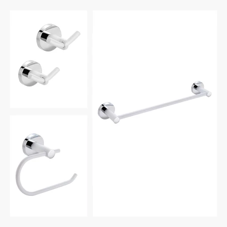 SET DE ACCESORIOS DE BAÑO INCLUYE 2 PERCHAS DOBLES, PORTARROLLO Y TOALLERO 000
