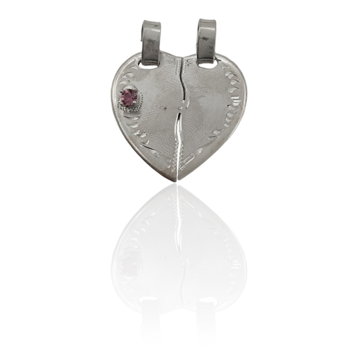 Dije Corazón de la amistad-Plata 925-Piedra zirconia fucsia-CP3256 - conpiedra 