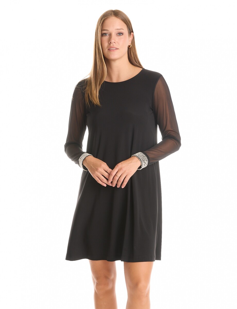 Vestido Transparencia & Pedrería - Negro 