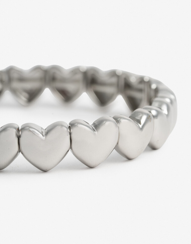 Pulseras Elásticas Metal Pulsera Elástica Corazón - Plateado Rodio