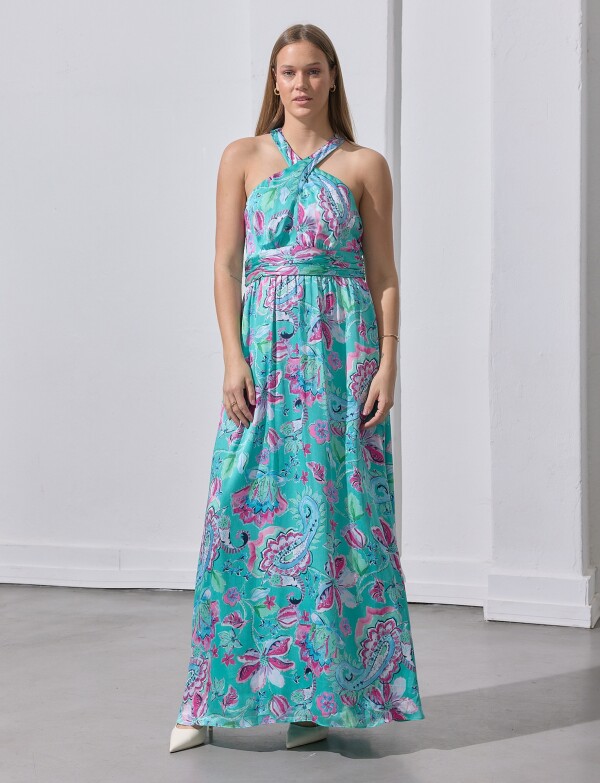 Vestido Maxi Cruzado VERDE AGUA/MULTI