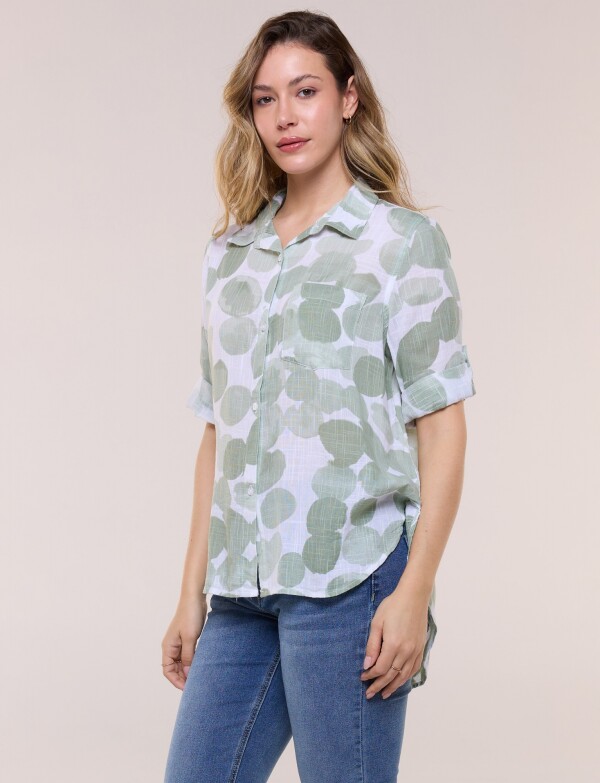 Camisa Estampada Y Ruedo Asimetrico VERDE/MULTI