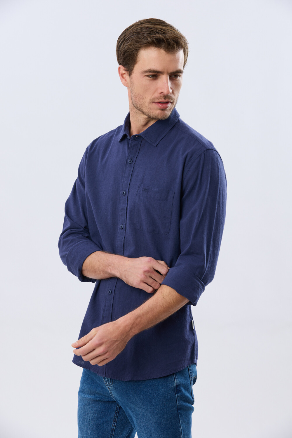 CAMISA LISA DE LINO Azul