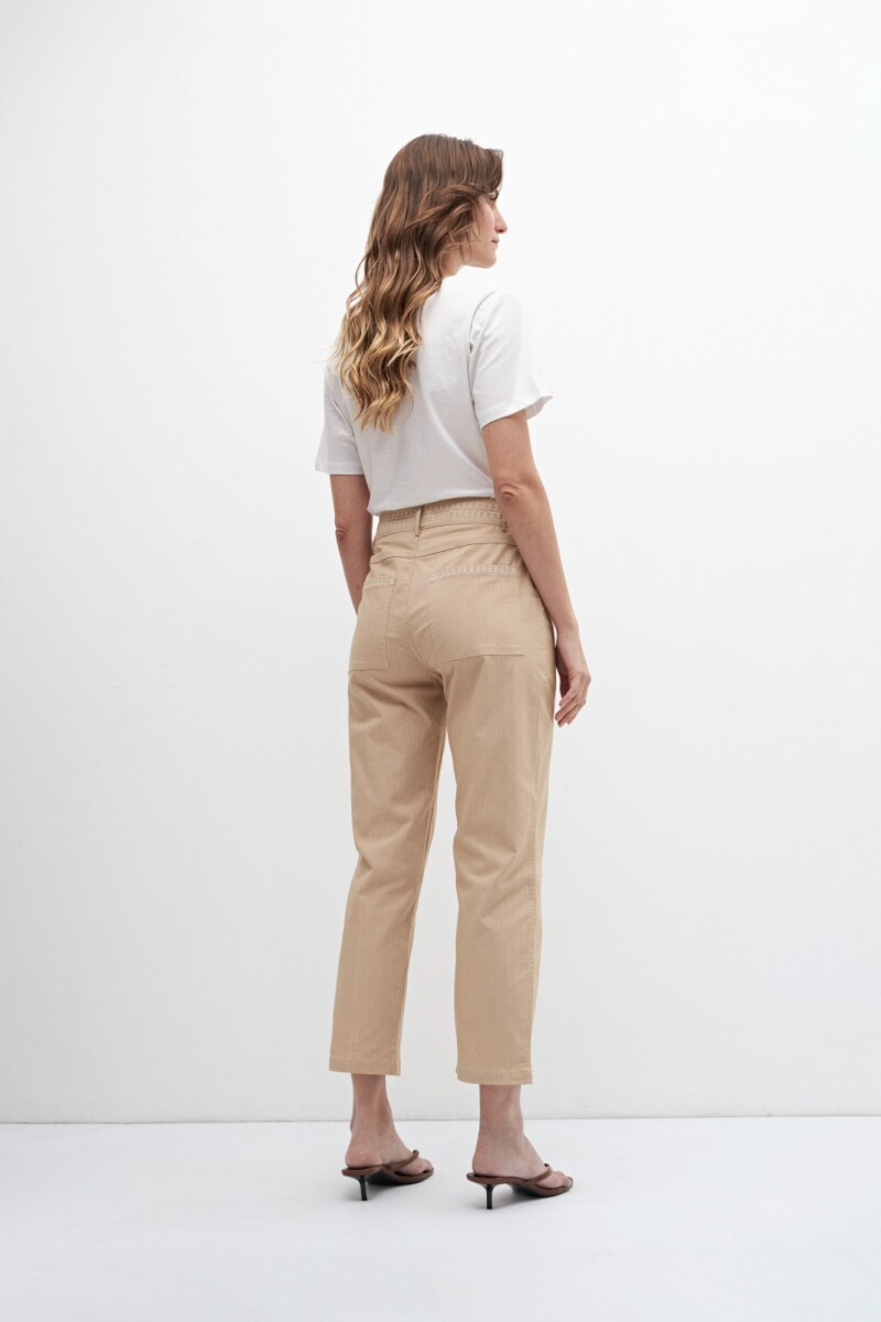 Pantalón con bordado en contraste beige