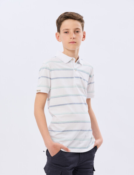 REMERA POLO RAYADA DE ALGODÓN Blanco