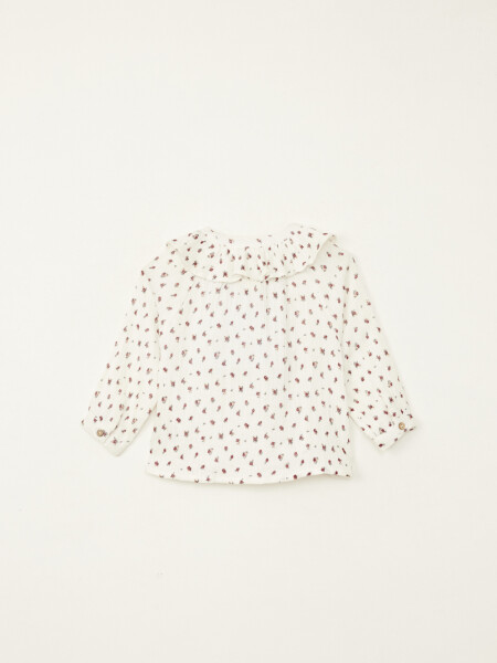 Camisa cuello volado estampa flores Crudo