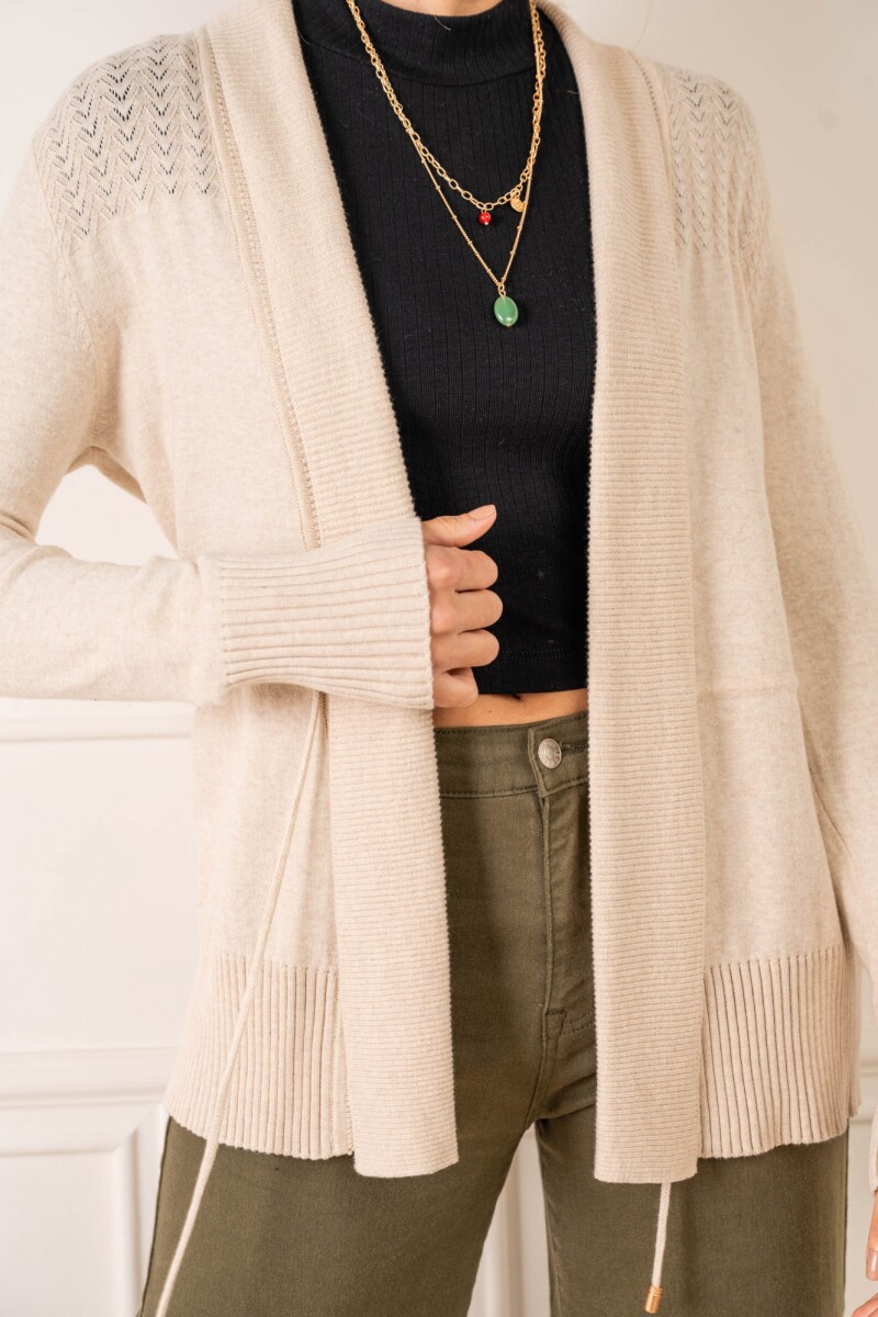 Cardigan C/solapa Algodón Elastano Beige Melange