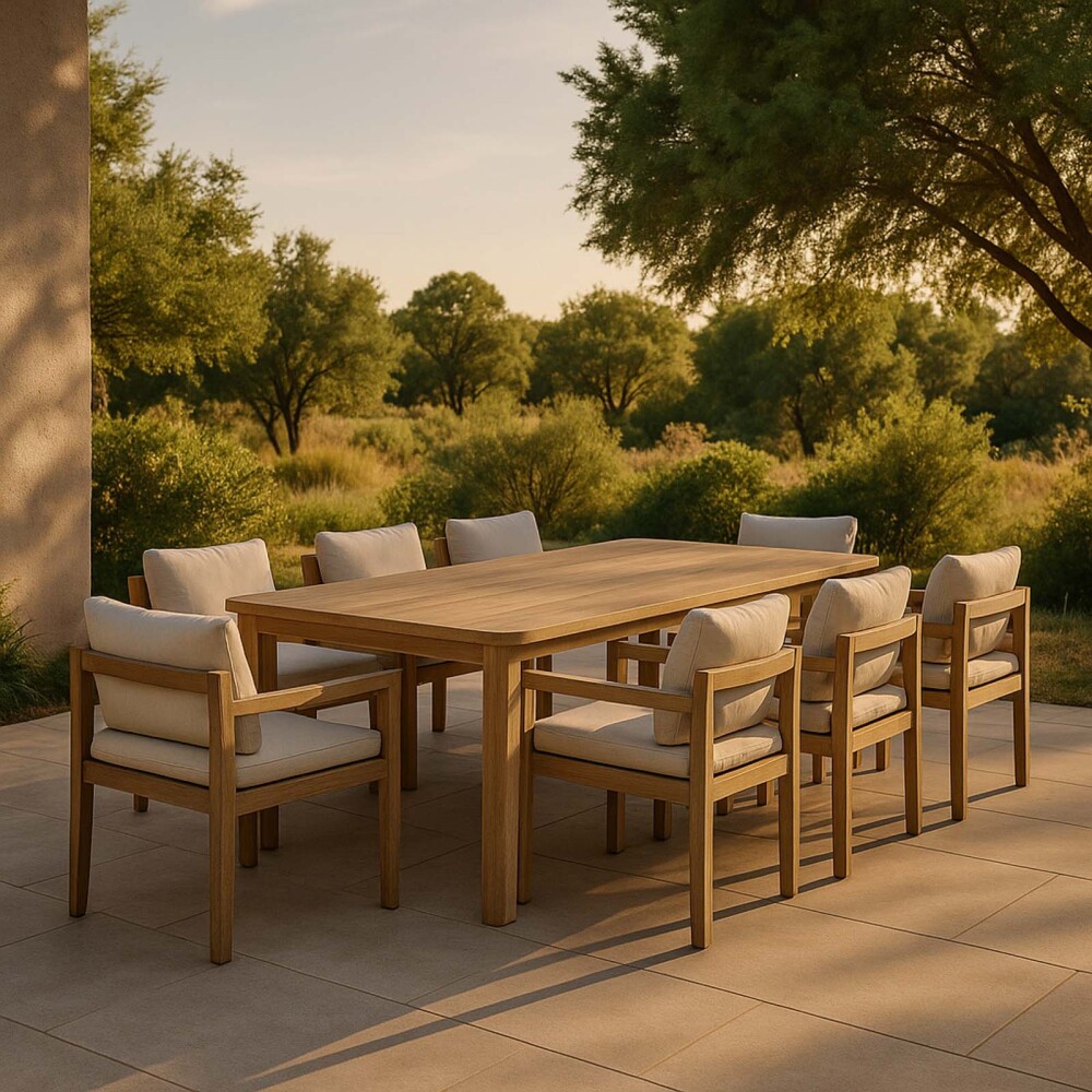 SET DE COMEDOR MADERA-ACACIA NATURAL-BEIGE CRUZ