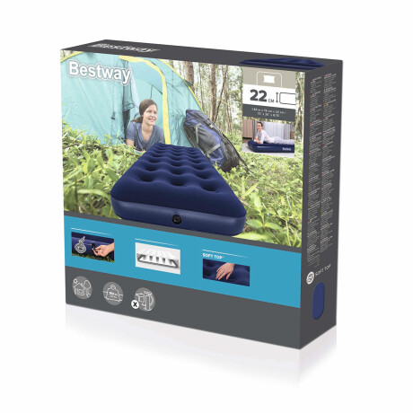 Colchón Inflable Bestway 1 Plaza Camping + Almohada Azul