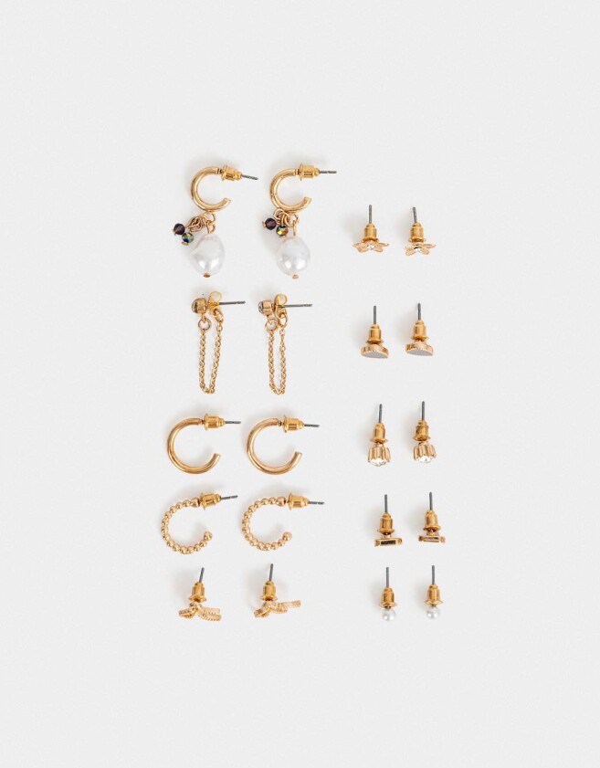 Aros Sets Perlas Aros Set 10 Argollas Y Pasantes - Dorado