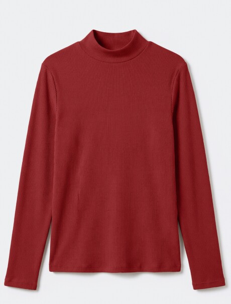 BLUSA DE CUELLO ALTO ACANALADO ROJO