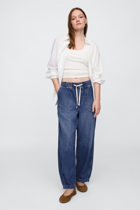 Jean Barrel Pull On Mujer Medium Wash