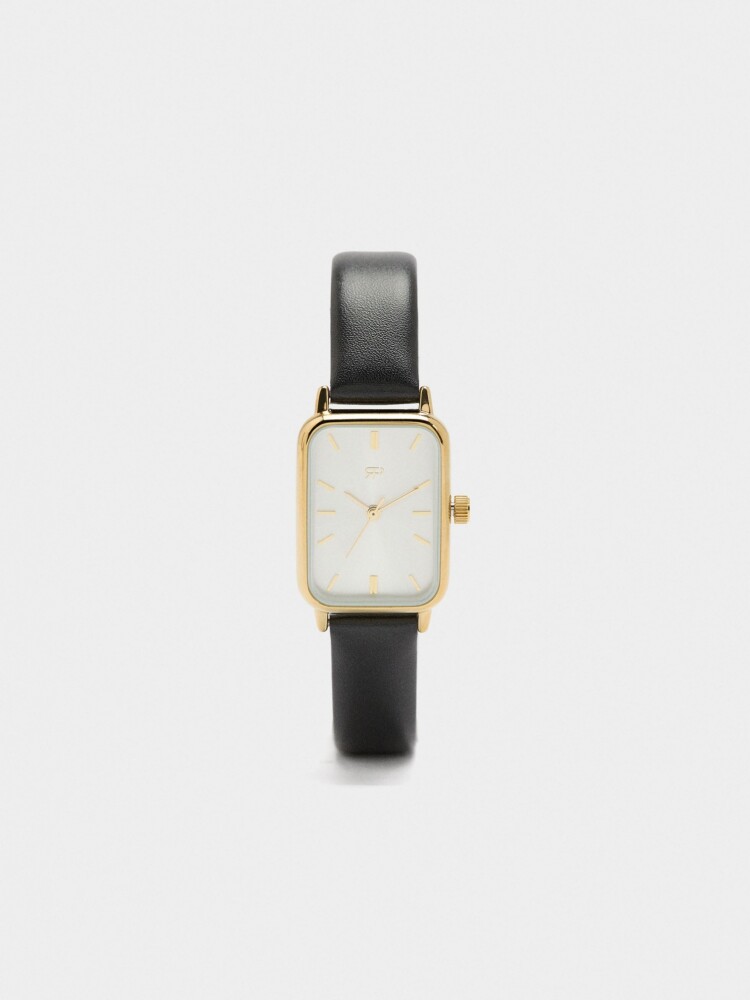 Reloj Cuadrado Con Pulsera Efecto Piel negro
