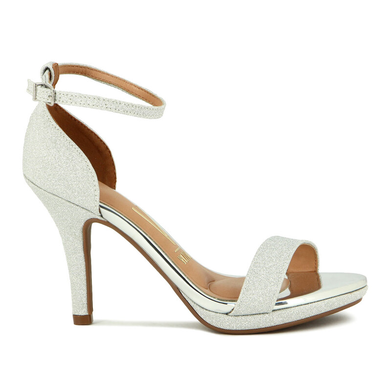 Sandalia Formal Mujer Vizzano Taco Alto Brillosa Plata