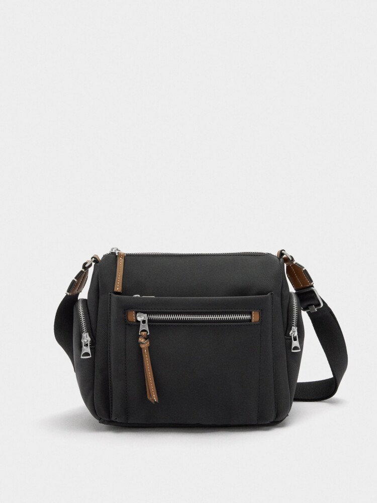 Bolso Bandolera Con Bolsos Exteriores negro