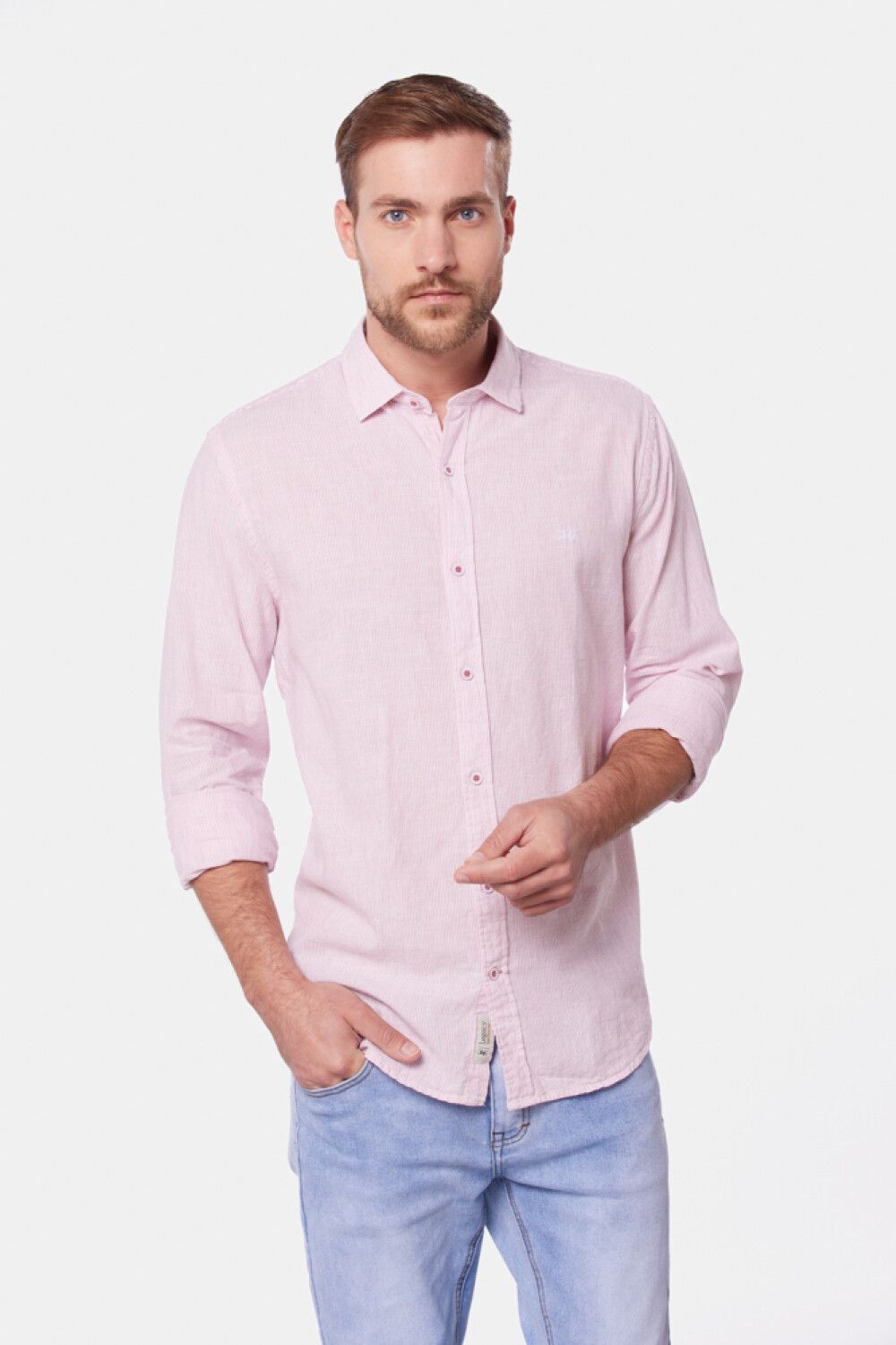 CAMISA DE LINO RAYADA Rosa