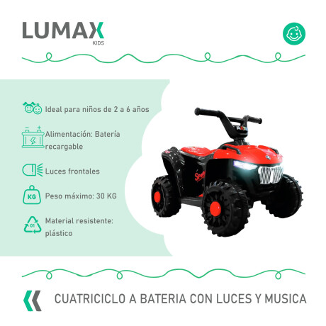 Cuatriciclo a Batería Lumax con Música y luces Rojo