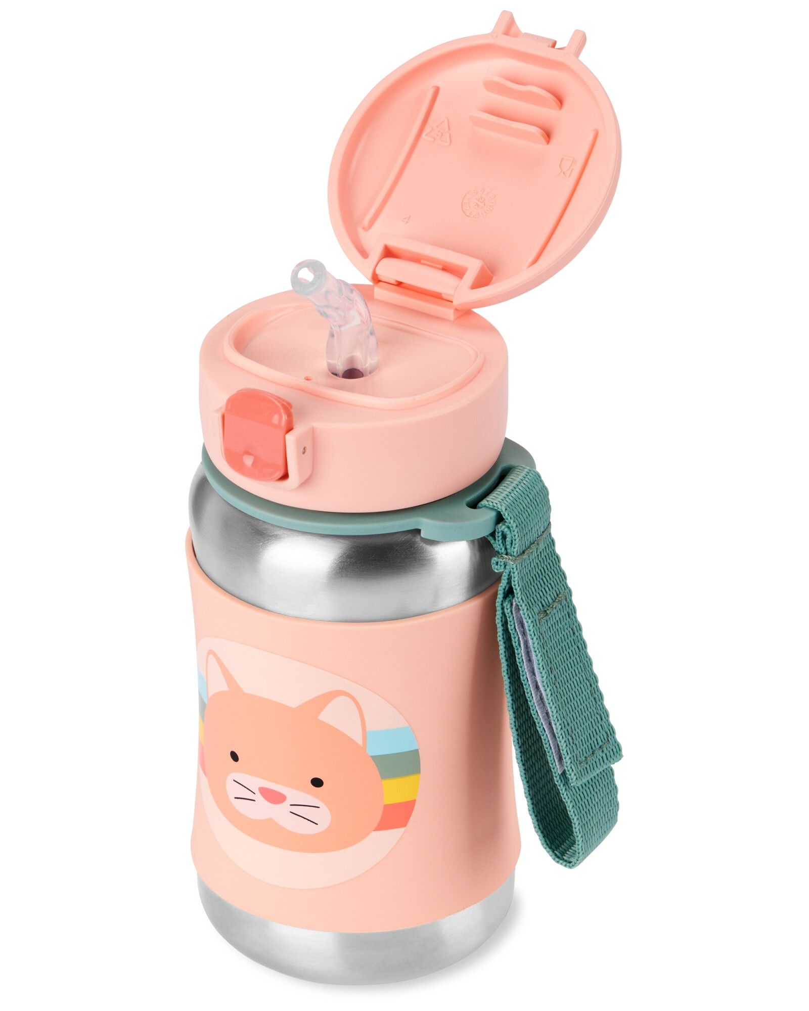 Botella de acero inoxidable con sorbito, diseño gato Botella de acero inoxidable con sorbito, diseño gato