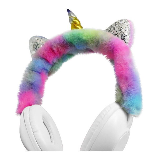 Auriculares Unicornio Cableado Afelpado Arcoíris Infantil Variante Color Blanco