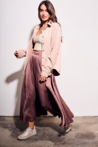 Falda Saten Pliegues Rosa