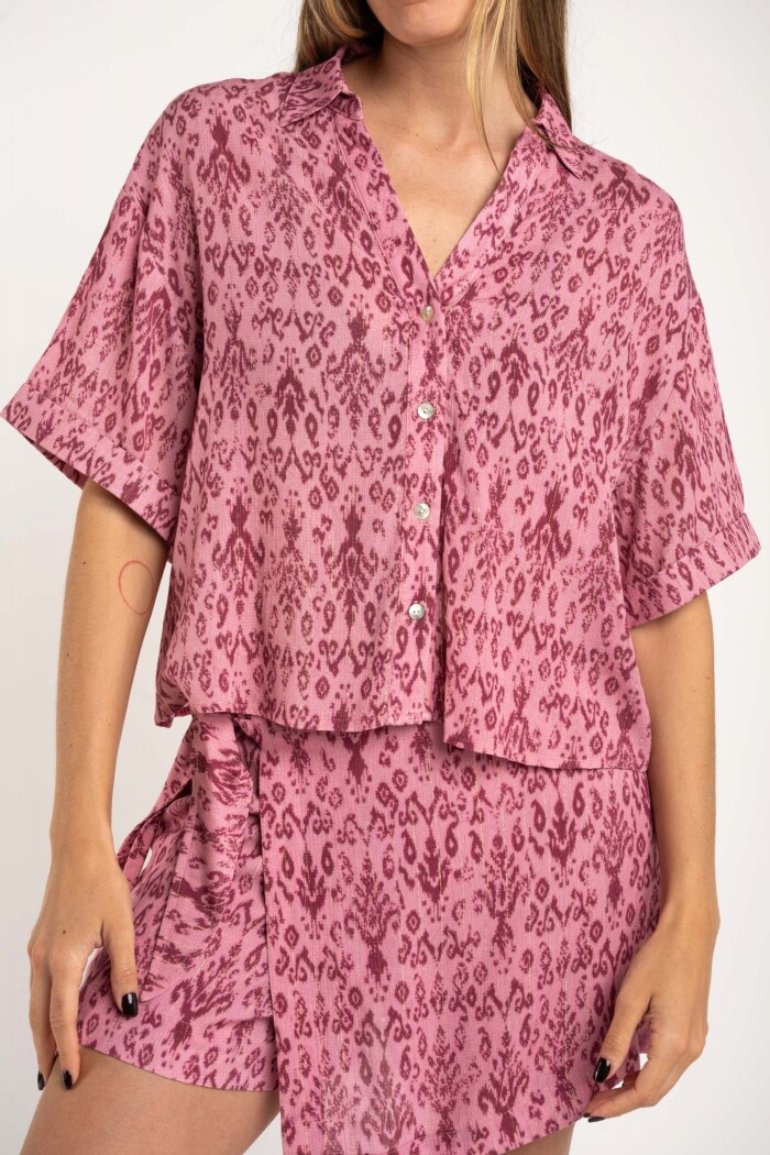 Camisa Estampada Lurex Rosa