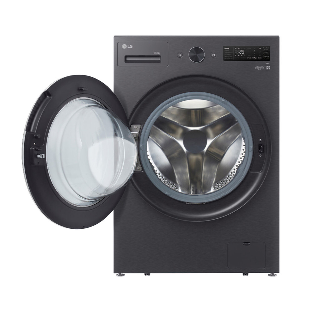 LAVASECARROPAS INVERTER LG 15-KG-LAVADO-8-KG-SECADO NEGRO WD15EBNTSPG