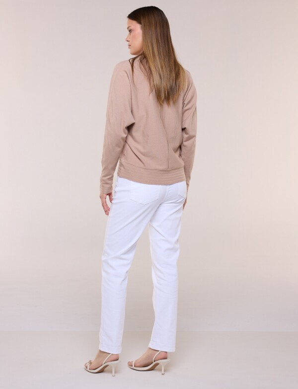 Buzo Tejido Fino Escote V Con Costura Central BEIGE