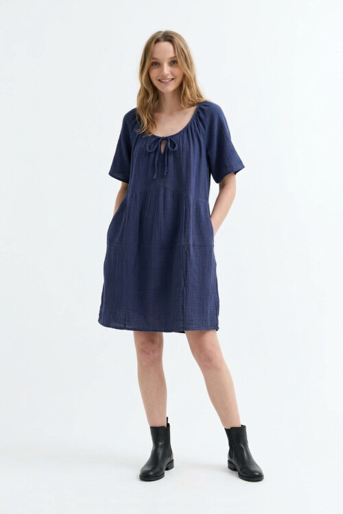 Vestido fluido de gasa AZUL MARINO