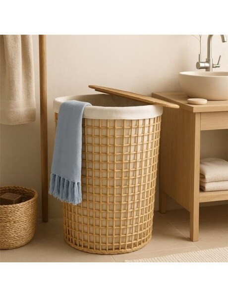 CESTO C/TAPA FUNDA D42X55CM TEJIDO CORDON NATURAL CESTO C/TAPA FUNDA D42X55CM TEJIDO CORDON NATURAL