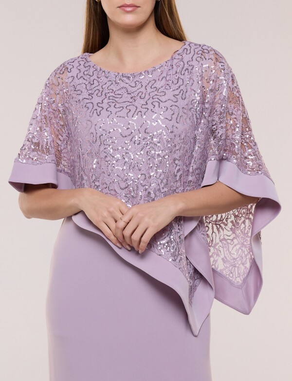 Vestido Noche Con Capa Bordada LAVANDA