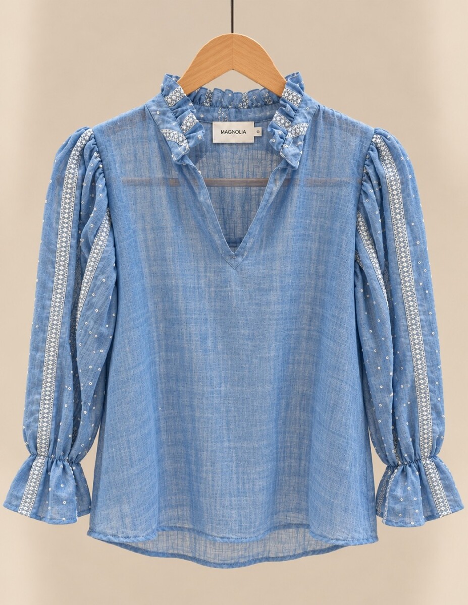 Blusa Copenhague - Combinada Broderie Celeste 