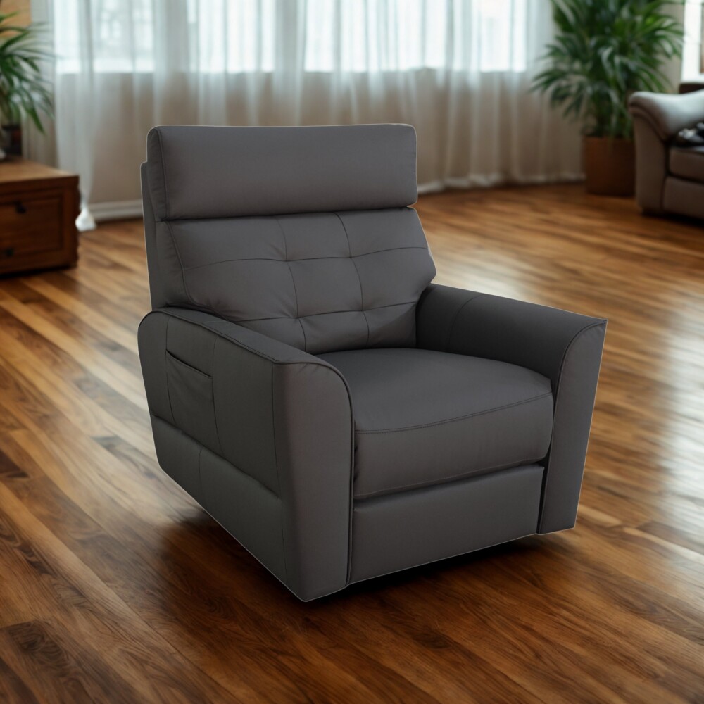 Butaca Reclinable 1 Cuerpo Eléctrica 100% Cuero - Aurora Gris Oscuro