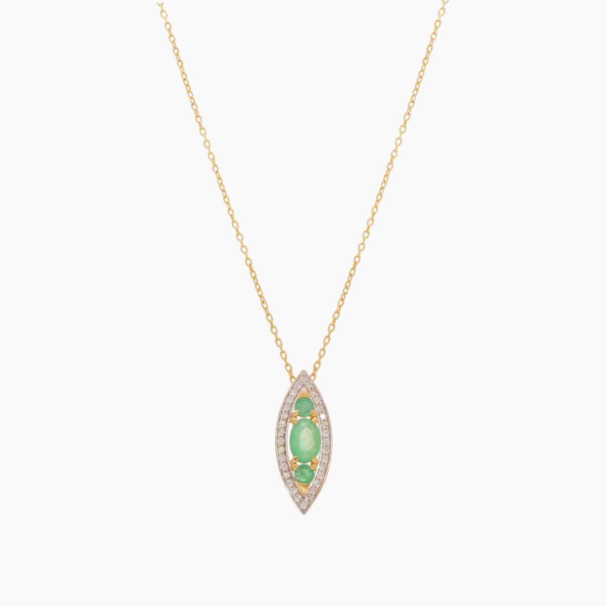 Cadena En Oro 18k Con Colgante De Brillantes Y Esmeralda 