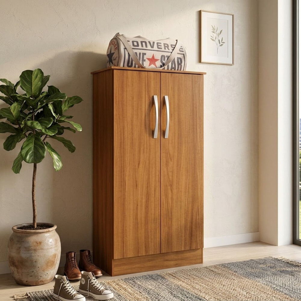 ZAPATERA 2 PUERTAS ORGANIZADOR CON ESTANTES INTERNOS COLOR MADERA