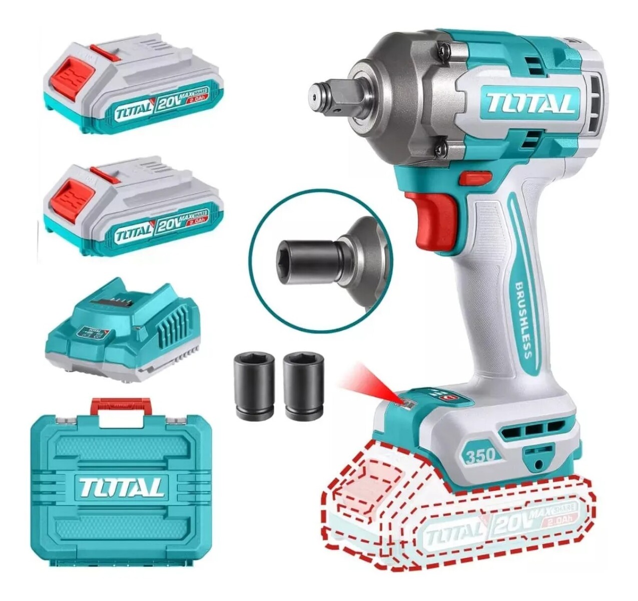 Llave de Impacto Inalámbrica Brushless Total 20V 350Nm 