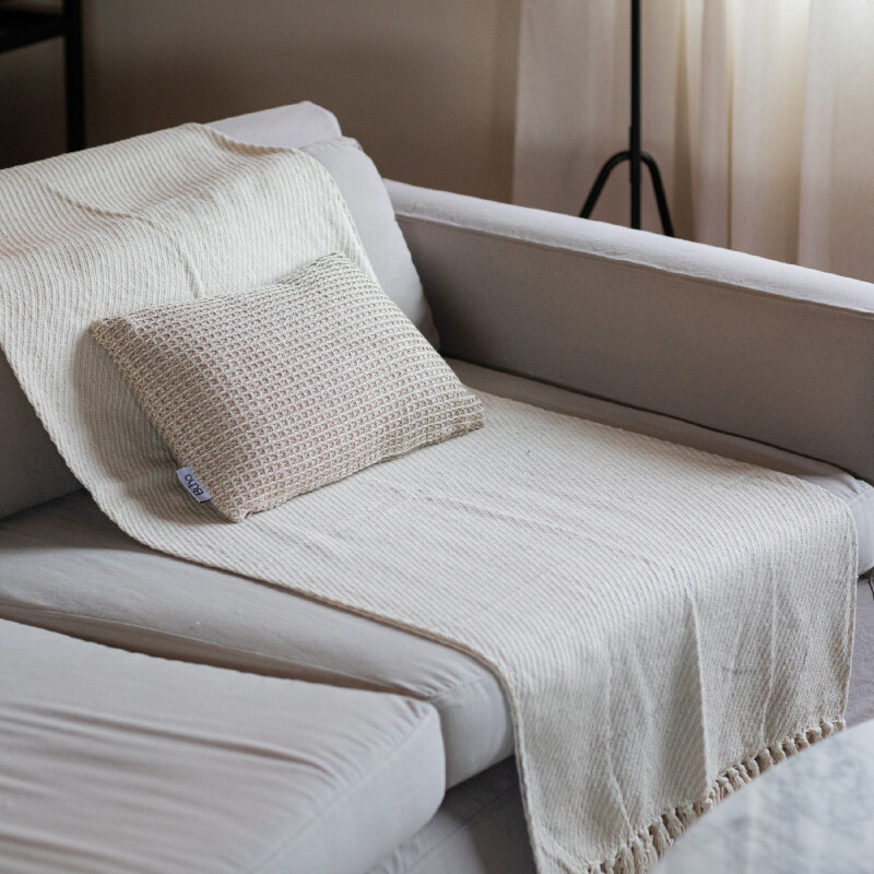 Funda de almohadón algodón 30x50cm Beige Waffle