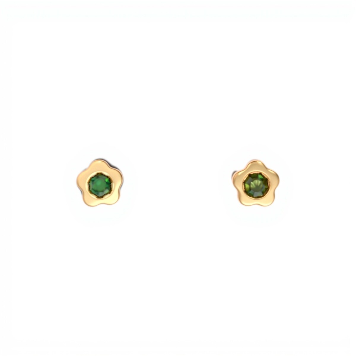 Caravanas Flor Esmeralda y oro - Oro bajo - Esmeralda y Zirconia - CA8063 - conpiedra 