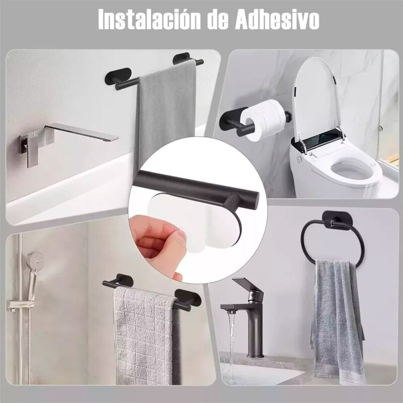 Conjunto de accesorios para baño 4 piezas adhesivas NEGRO
