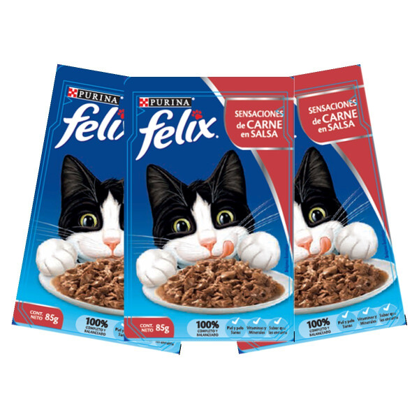 ALIMENTO HÚMEDO FELIX SENSACIONES CARNE EN SALSA 85G PACK X12 ALIMENTO HÚMEDO FELIX SENSACIONES CARNE EN SALSA 85G PACK X12