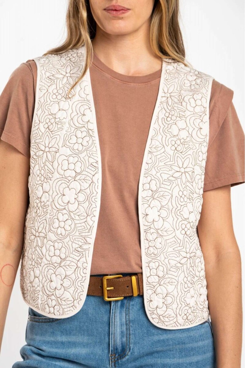 Chaleco Bordados Reversible Gamuza - Nácar 