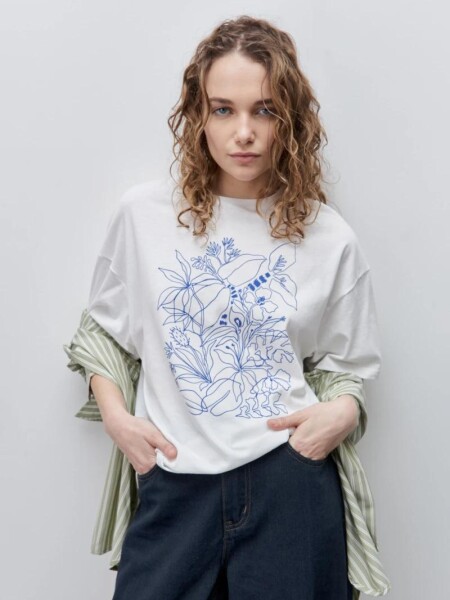 T-SHIRT D.CASSIN MECA M.C FLOR BLANCO