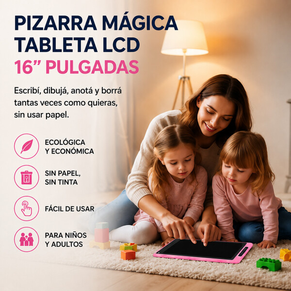 Pizarra Mágica Tableta Dibujar Infantil 16'' Pulgadas Lapiz Color Rosado