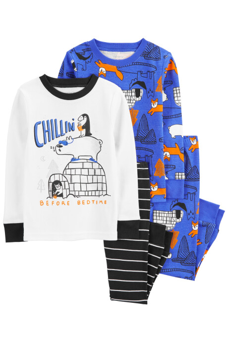 Pijama cuatro piezas de algodón, dos remeras y dos pantalones Sin color