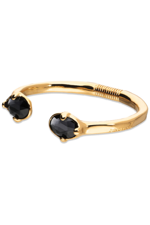 PULSERA RIGIDA DE ALEACIÓN DE METALES BAÑADA EN ORO 18K Y DOS CRISTALES FACETADOS GRISES EN EXTREMOS Pulsera