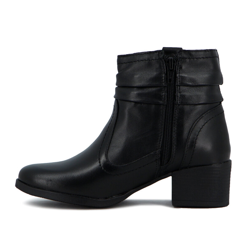 Country Bota Mujer De Cuero Caña Baja Taco Cuadrado Negro