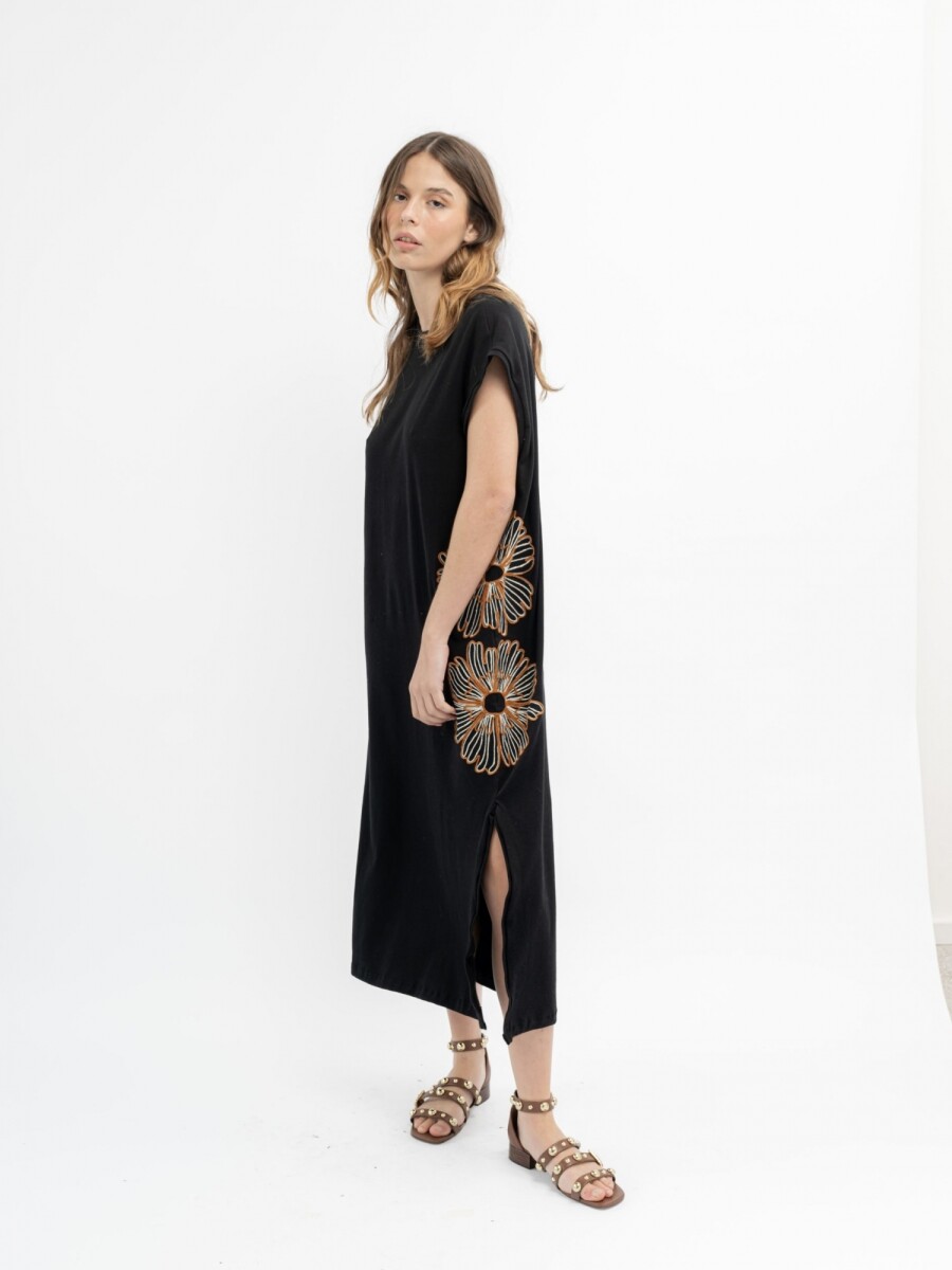 Vestido Floral Largo - Negro 
