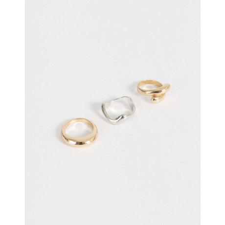 Set De Anillos Mixplating Chunky Combinacion Bicolor