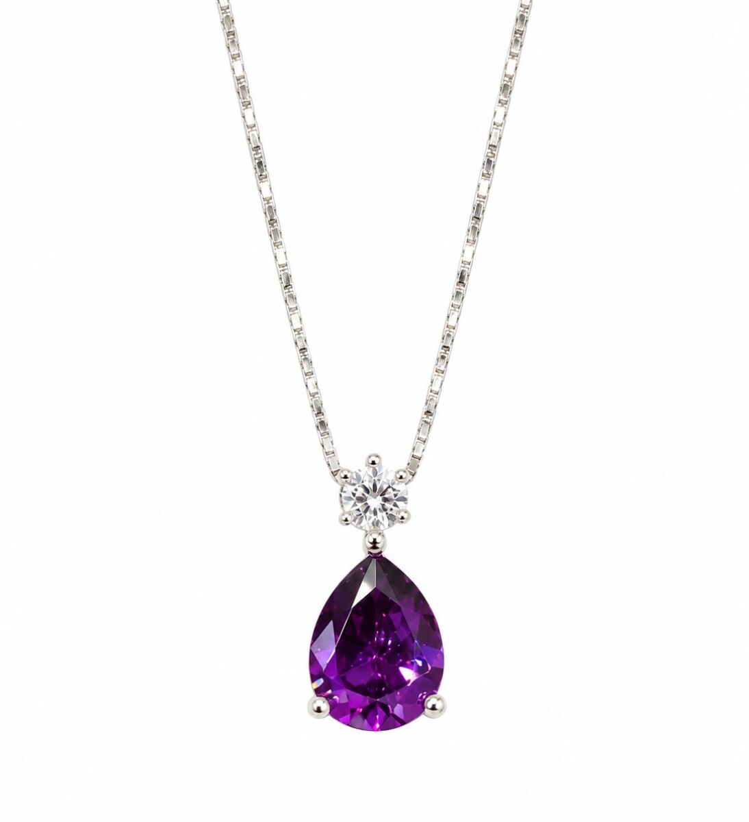 Cadena y colgante modelo gota con piedra zirconia lila 