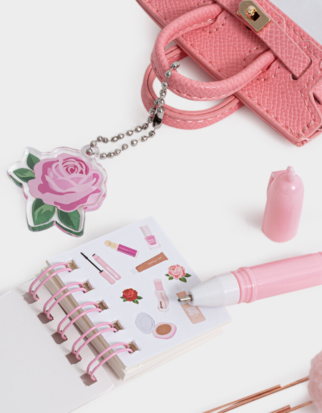 Librería Sets Estampados Llavero Y Charm De Mini Carterita - Rosa Claro