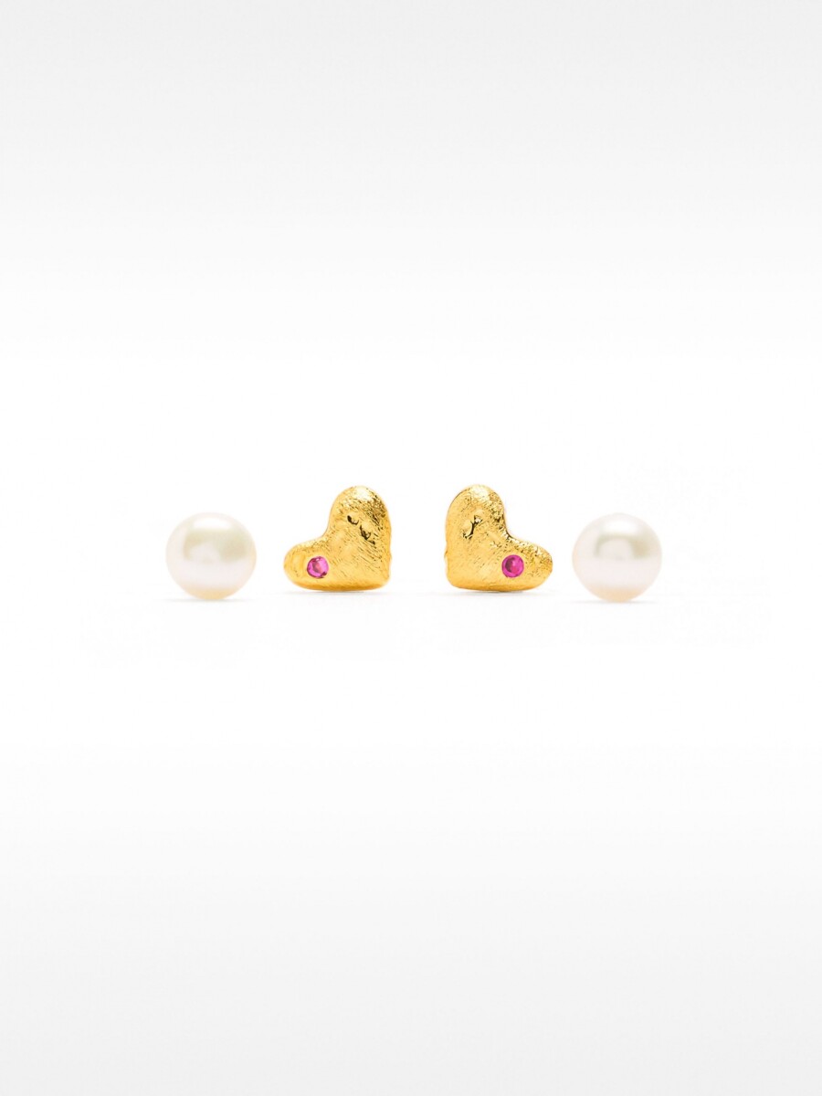 Set De Pendientes Circonitas Y Perla De Agua Dulce - Plata De Ley 925 rosa